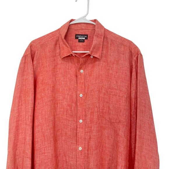 Claiborne Mens Red Long Sleeve 100% Linen Dress Shirt Size XL Button-Up Slim Fit - Picture 10 of 10